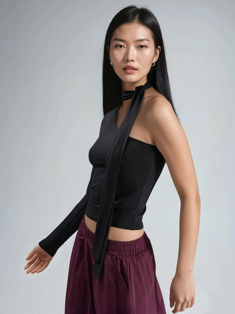 بوسيم BUSEM Single Sleeve Blouse With Shawl Detail